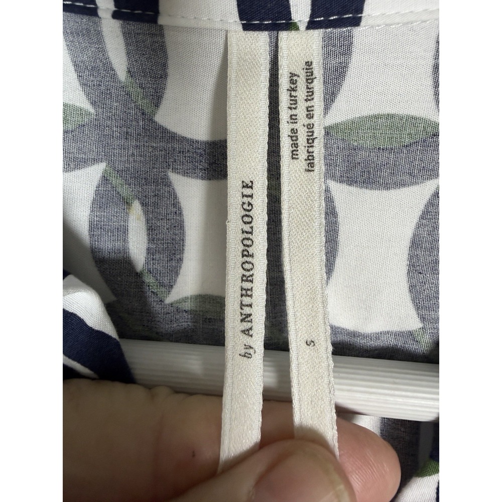 Anthropologie The Somerset Maxi Dress Shirt Navy & White Geometric Smock Waist S - Picture 8 of 13